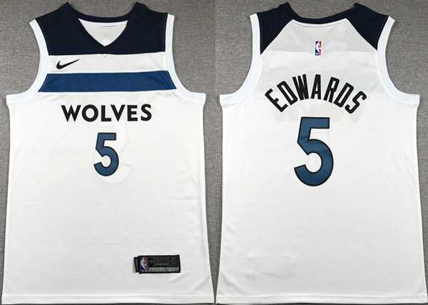Men%27s Minnesota Timberwolves #5 Anthony Edwards White Association Edition Stitched Jersey